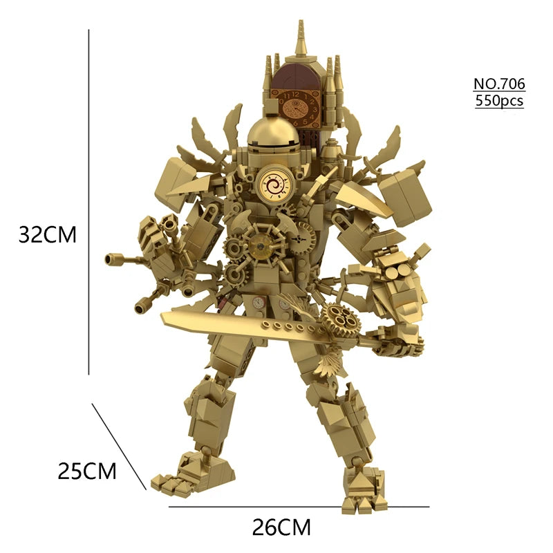 New Skibidi Toilet Updated Titan Gold-plated Gold Clock Man Creative Building Blocks DIY MOC Bricks Toys For Kids Christmas Gift