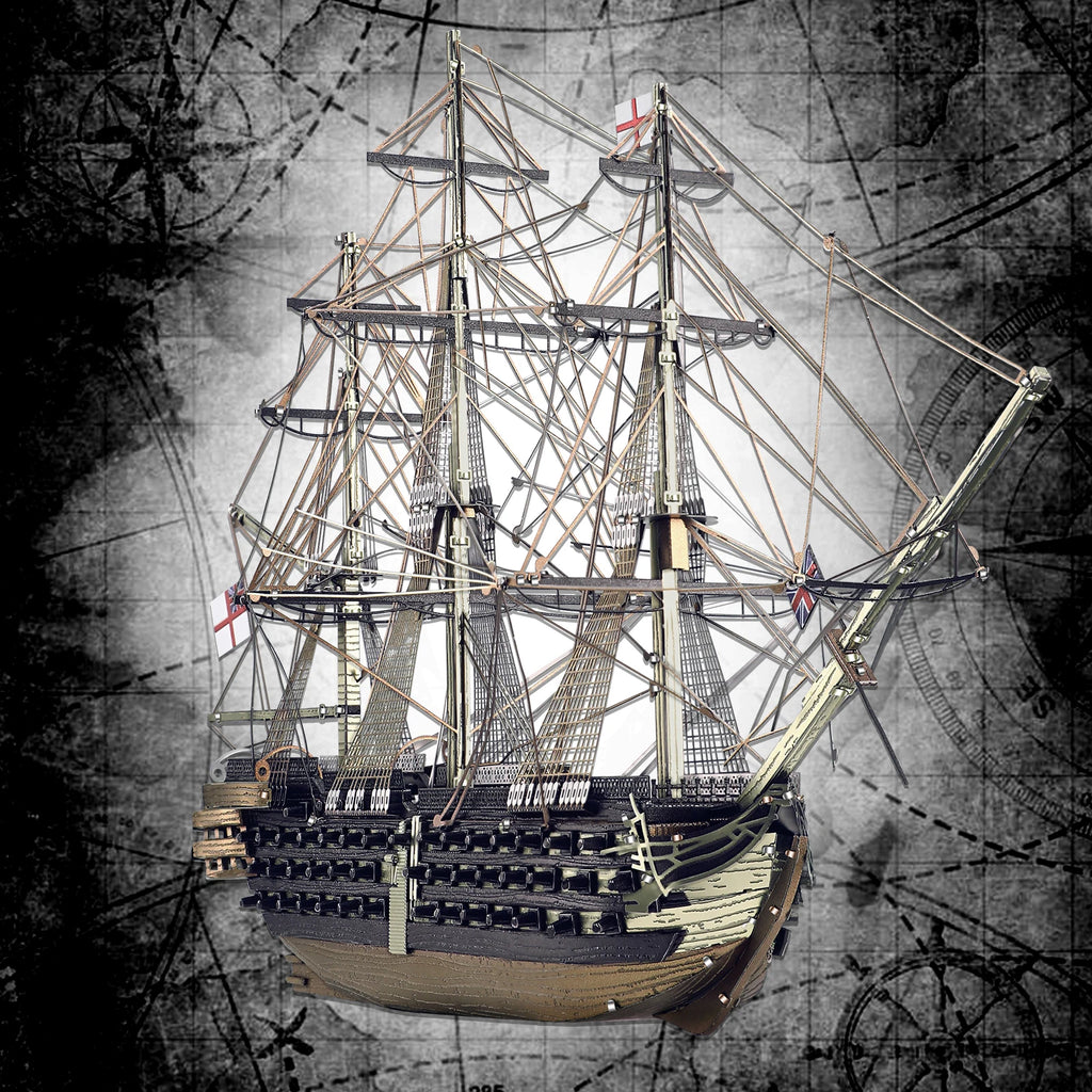 Piececool 3D Metal Puzzles HMS Victory Ship Model Jigsaw Set Assembly Model Kits for Adult Brain Teaser DIY Boat for Collection