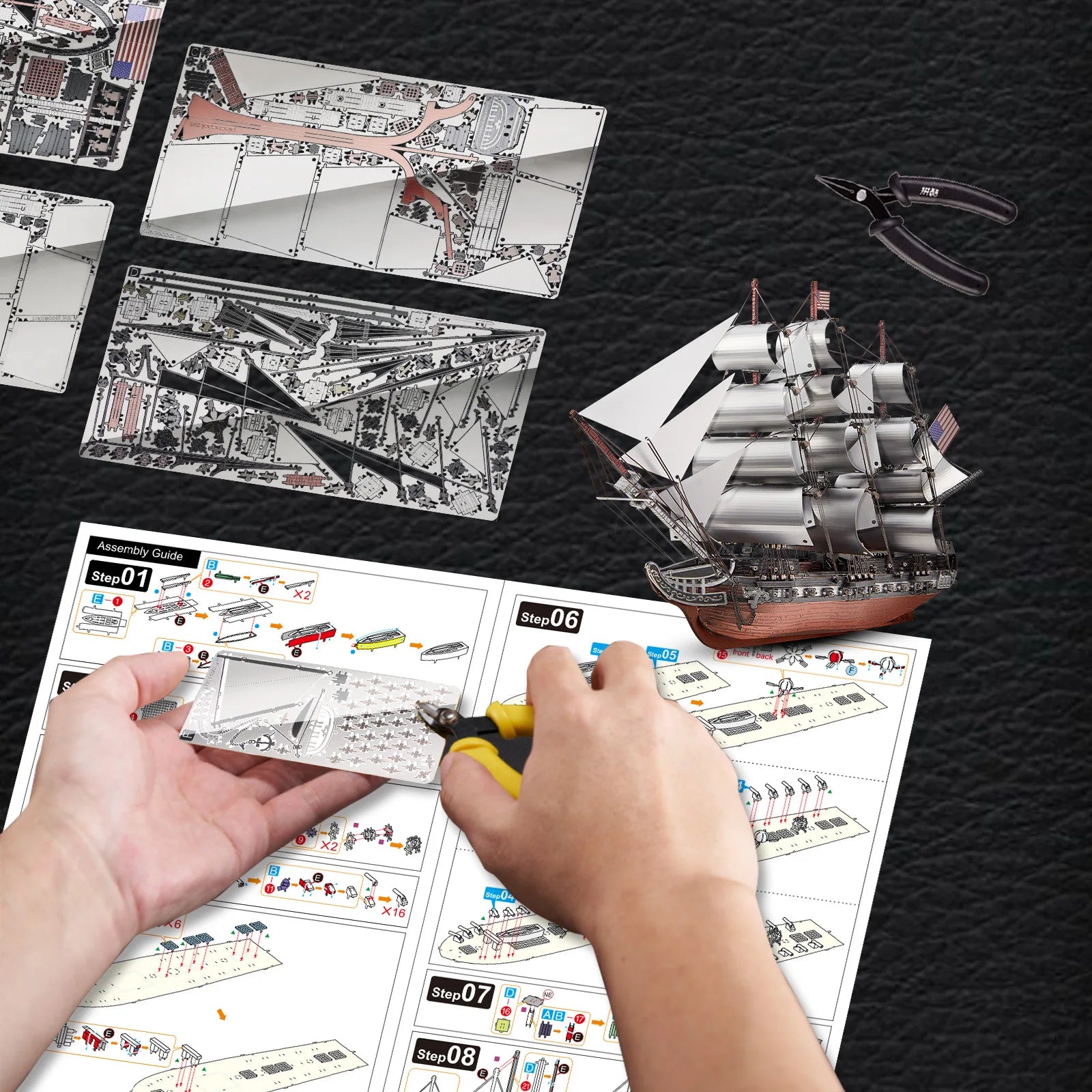 Piececool 3D Metal Puzzles Sailing Frigate Boat Model Building Kits Assembly DIY Kit for Adult Brain Teaser