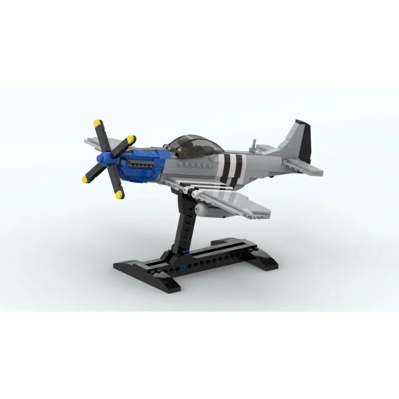 WW2 Military Aircraft MOC-154389 Mustang P-51 Fighter Model DIY Assembly Puzzle Block Toy Set for Boys Gift