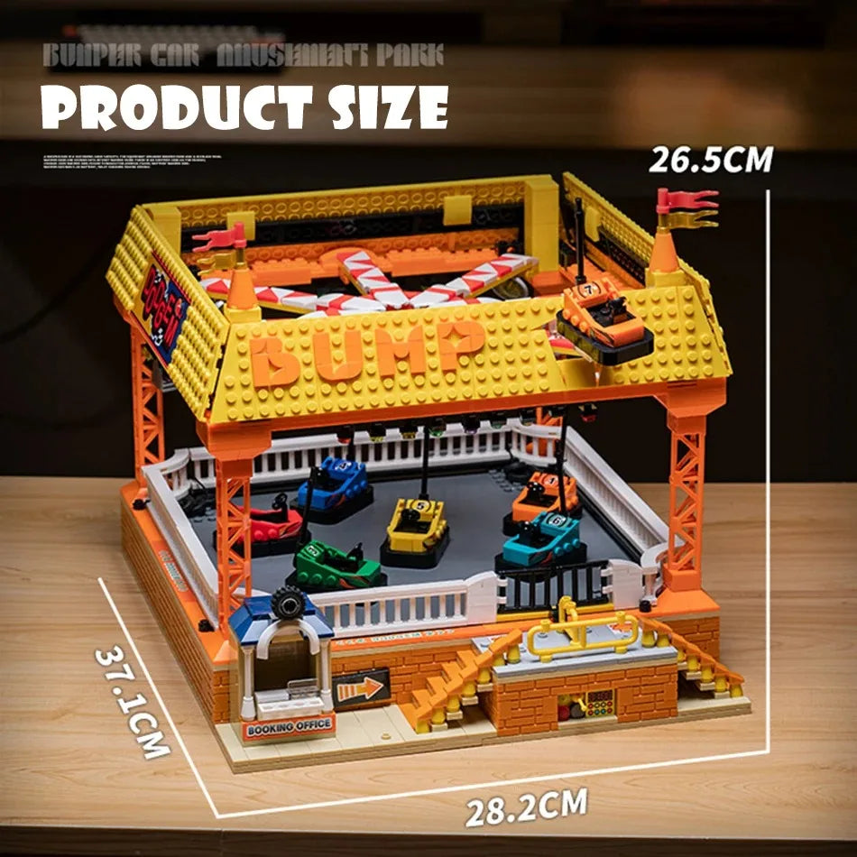 1099PCS Children’s Amusement Park Bumper Car Building Blocks MOC City Street View Model Brick Puzzle Toys Gift for Kids Adult