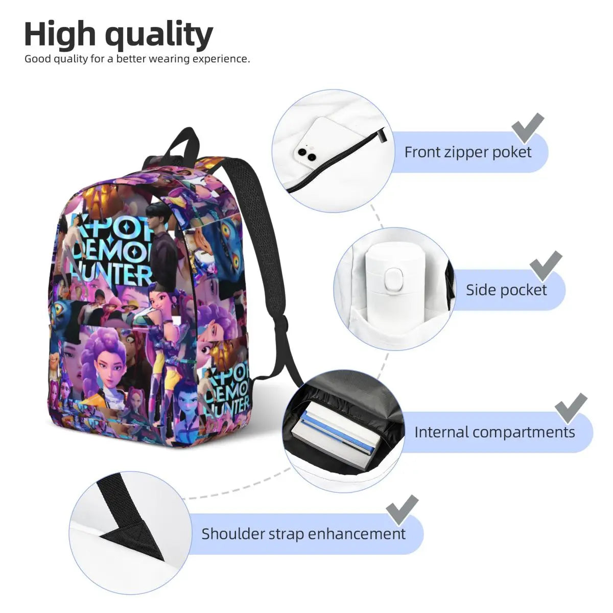 KPop Demon Hunters Huntrix Backpack for Men Women Teenage Student Work Daypack Laptop Computer Canvas Bags Outdoor