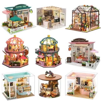 kf S5f22de59ce85412babaa44059f92da29F DIY Doll House Miniature Dollhouse With Furnitures Wooden House Miniaturas Toys For Children New Year Christmas