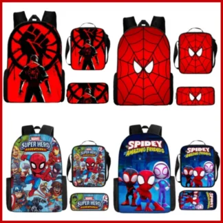 3pcs/Set Htot Marvel Spider Man Backpack Primary Secondary School Students Large Capacity Anime Cartoon Backpack Lunch Bag Set