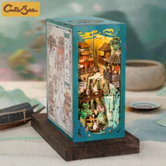 kf Sd894951a20e04d31bf93fa620b5f8a65n CUTEBEE Antiquity Book Nook Chinese Style Doll House Kit with Touch Light Dust Cover 3D Puzzle