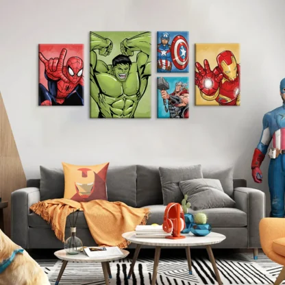 MINISO Poster Marvel Canvas Wall Art Print Mural Spider-Man Iron Man Captain America Cartoon Poster Home Decor Gift for Friends - Image 2