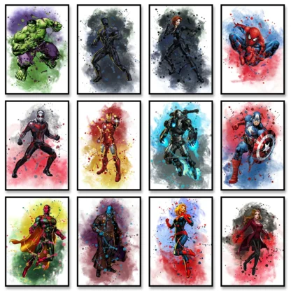 MINISO Anime Movie Poster Marvel Hero Canvas Wall Art Print Mural Iron Man Black Widow Hulk Decorative Painting Home Decor Gift