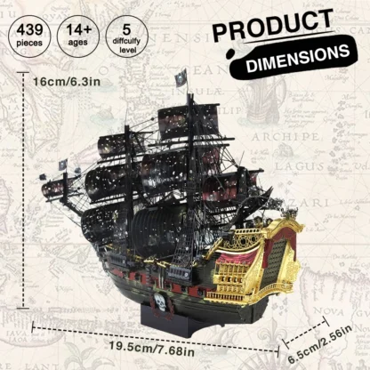 Piececool 3D Metal Puzzle The Queen Anne's Revenge Jigsaw Pirate Ship DIY Model for Teens Brain Teaser - Image 2