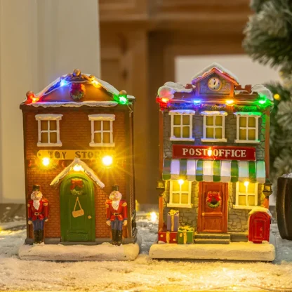 LED Lighted Christmas Village House Figurine Collectible Decorative Statue Xmas Decor for Holiday Shelf Party Office Indoor - Image 2