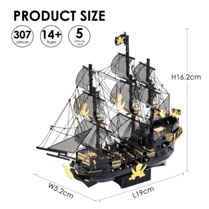 Piececool 3D Metal Puzzles The Black Pearl Jigsaw Assembly Model Kits Diy Pirate Ship for Adult Birthday Gifts for Teens - Image 3