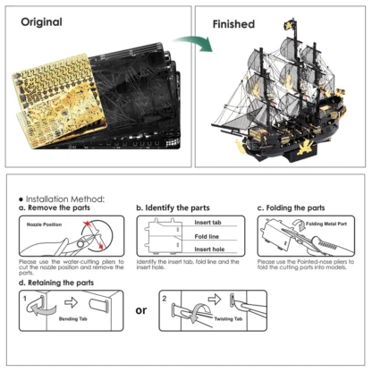 Piececool 3D Metal Puzzles The Black Pearl Jigsaw Assembly Model Kits Diy Pirate Ship for Adult Birthday Gifts for Teens - Image 5