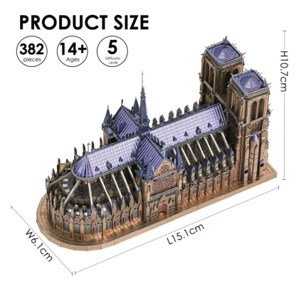 Piececool 3D Metal Puzzle Notre Dame de Paris Model Building Kits DIY Jigsaw Teens Toys for Brain Teaser - Image 3