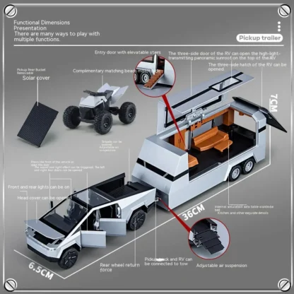 1:32 Toy Trucks for Boys Cybertruck Model Silver Pickup Truck Diecast Metal Toy Cars with Sound and Light for Kids Age 3 Year 4