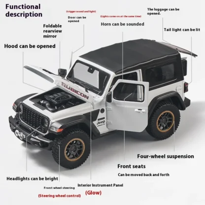 1:18 Scale Jeep Wrangler Alloy Model Car Toy with Sound & Light Effects - Perfect Gift for Kids & Collectors! 2