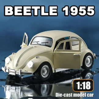 1:18 Scale Beetle 1955 Model Toy Cars Alloy Diecasting Doors Opened Sound Light Pull Back Miniature Vehicles for Children Gifts 1