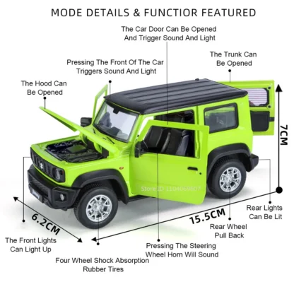 1:24 Suzuki Jimny Car Model Toys Alloy Diecast SUV 4 Doors Opened Pull Back Sound Light Shock Absorption Ornament Vehicles Gifts 2