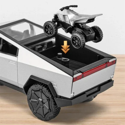 1/32 Teslas Cybertruck Pickup Alloy Car Model Diecast Metal Off-road Vehicles Truck Car Model Sound and Light Childrens Toy Gift 4