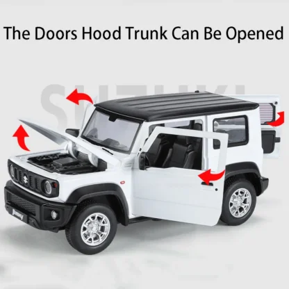 1:24 Suzuki Jimny Car Model Toys Alloy Diecast SUV 4 Doors Opened Pull Back Sound Light Shock Absorption Ornament Vehicles Gifts 5