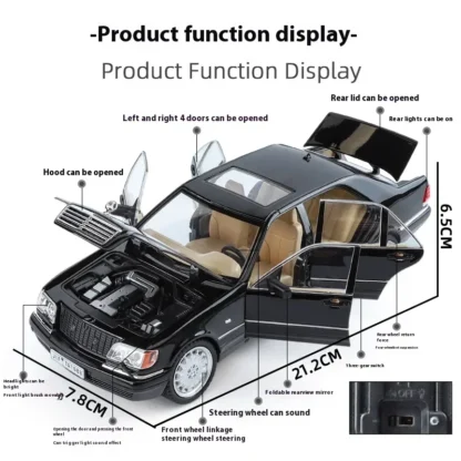 1:24 Mercedes-Benz W140 320SEL High Simulation Diecast Car Metal Sound Light Alloy Model Car Children's Toys Collection Gifts 3