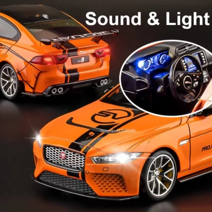 Large Size 1:18 JAGUAR XE SV Project 8 Toy Model Car Diecast Alloy Sports Cars Doors Opened Sound Light Pull Back Gifts for Boys 3