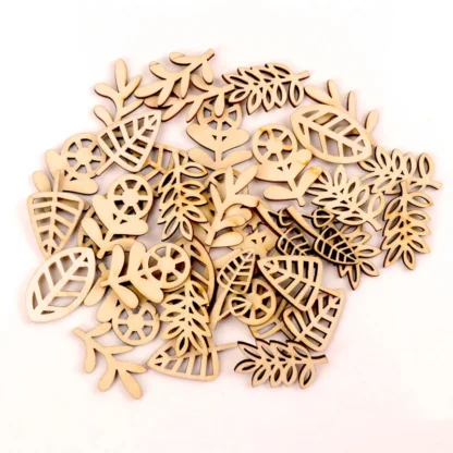 20Pcs Wooden Leaves Pattern Natural Scrapbooking Craft For Embellishments Handmade DIY Handicraft Home Decoration DIY 40mm - Image 2