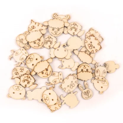 Handmade Wooden Crafts Accessory Home Decoration Scrapbookings DIY Mix Animal cat cow monkey mouse Wood Ornaments 25-35mm 20pcs