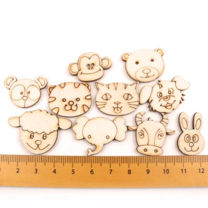 Handmade Wooden Crafts Accessory Home Decoration Scrapbookings DIY Mix Animal cat cow monkey mouse Wood Ornaments 25-35mm 20pcs - Image 2