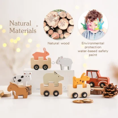 Montessori Toys Baby Animal Train Toys Wooden Animal Stacking Toy Blocks Game Hands-on Queuing Ability Educational Children Gift - Image 2