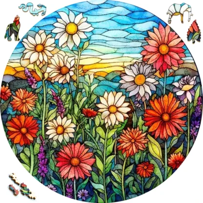 Mysterious Wooden Puzzle painted Colorful Flowers Funny Toy Plant Wood Puzzles Smart Game Round Shaped Jigsaw Puzzle Best Gift