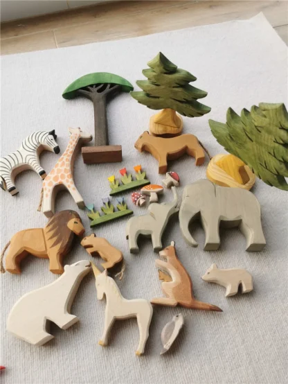 Colorful Wooden Animals Handmade Basswood Stacking Blocks Toys Forest Trees Lion Tiger Elephant Giraffe Bear Kangaroo for Kids - Image 6