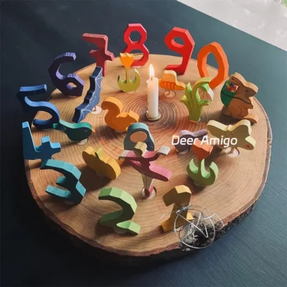 Rainbow Number Celebration Ring Figures Waldorf Wooden Birthday Ring Ornaments Candle Holder Decorations Toys for Children Gift - Image 2