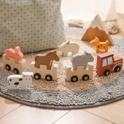 Baby Wooden Train Building Blocks Farm Animals Stacking Educational Toys Children Montessori Stacker Toys for Children Gifts - Image 6