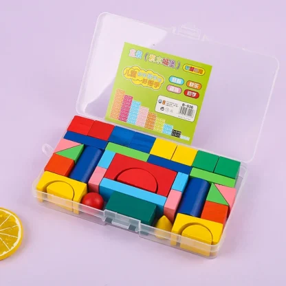 34 PCS Children's Geometric Wooden Toys DIY Castle Colored Wooden Building Blocks Early Educational Toys for kids - Image 2