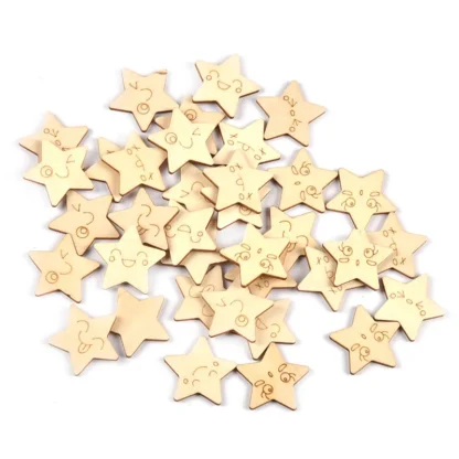 50Pcs/lot 2.8cm Cute Mixed Cartoon Star Natural Wooden Embellishment For DIY Scrapbook Handmade Crafts Home Decor Kid Gift C3497