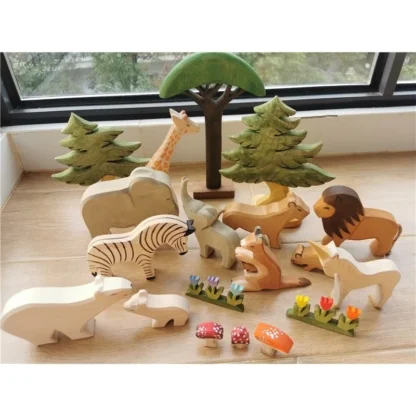 Colorful Wooden Animals Handmade Basswood Stacking Blocks Toys Forest Trees Lion Tiger Elephant Giraffe Bear Kangaroo for Kids - Image 3