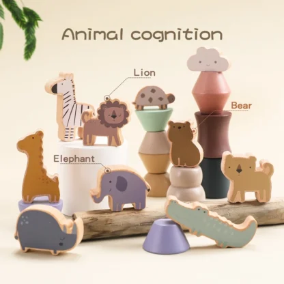 Kid Montessori Toy Wooden Animal Balance Blocks Board Game Educational Balance Ability Stacking Building High Block Constructor - Image 5