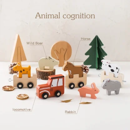 Montessori Toys Baby Animal Train Toys Wooden Animal Stacking Toy Blocks Game Hands-on Queuing Ability Educational Children Gift - Image 3