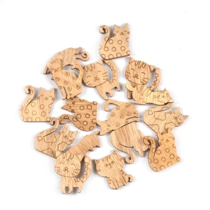 25Pcs 25-35mm Mixed Cat Pattern Natural Wood Embellishments DIY Scrpbooking Arts Crafts Supplies Wooden Orament Home Decor C3423 - Image 3