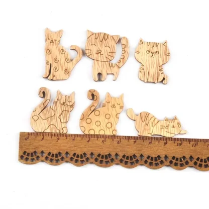 25Pcs 25-35mm Mixed Cat Pattern Natural Wood Embellishments DIY Scrpbooking Arts Crafts Supplies Wooden Orament Home Decor C3423 - Image 2