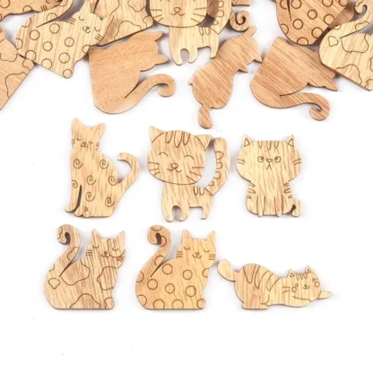 25Pcs 25-35mm Mixed Cat Pattern Natural Wood Embellishments DIY Scrpbooking Arts Crafts Supplies Wooden Orament Home Decor C3423