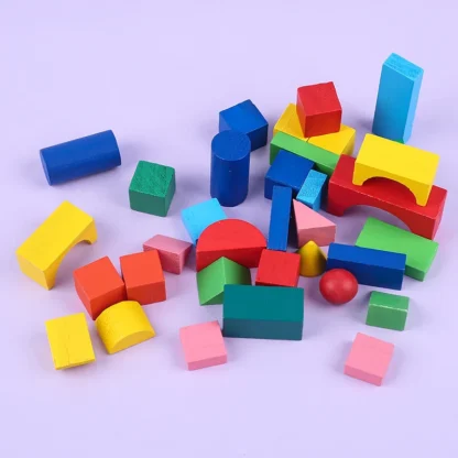 34 PCS Children's Geometric Wooden Toys DIY Castle Colored Wooden Building Blocks Early Educational Toys for kids - Image 4