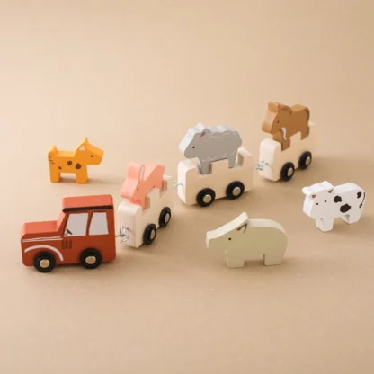 Baby Wooden Train Building Blocks Farm Animals Stacking Educational Toys Children Montessori Stacker Toys for Children Gifts