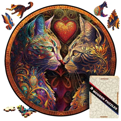 Wooden Puzzle Mandala Love Of Cats Couple Games Wood Cut Puzzles Didactic Toys Round For Wall Decor Gift Unusual Animals Puzzle