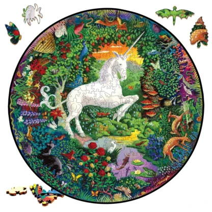 Creative Wooden Jigsaw Puzzle Board Games Animal White Unicorn Round Shaped Wood Puzzles Toy Secret Puzzle Box Package Best Gift