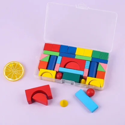 34 PCS Children's Geometric Wooden Toys DIY Castle Colored Wooden Building Blocks Early Educational Toys for kids - Image 3