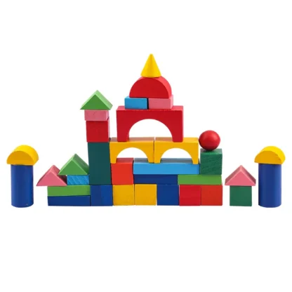 34 PCS Children's Geometric Wooden Toys DIY Castle Colored Wooden Building Blocks Early Educational Toys for kids - Image 6