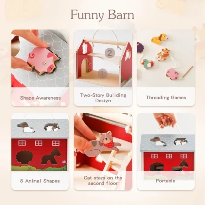 Montessori Toys Wooden Simulated Farm Setting Scene Toys Baby Shape Matching Animal Threading Toys Children Puzzle Blocks Gifts - Image 2