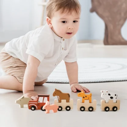 Montessori Toys Baby Animal Train Toys Wooden Animal Stacking Toy Blocks Game Hands-on Queuing Ability Educational Children Gift - Image 6