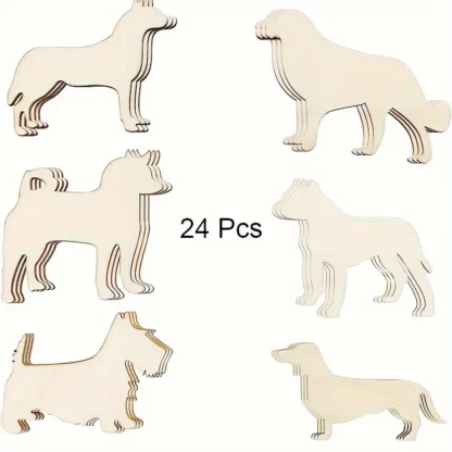 24 Pack Unfinished Dog Wooden Cutouts for Crafts Wooden Dog Puppy Paint Wooden Animal for Painting Party Festival Decoration