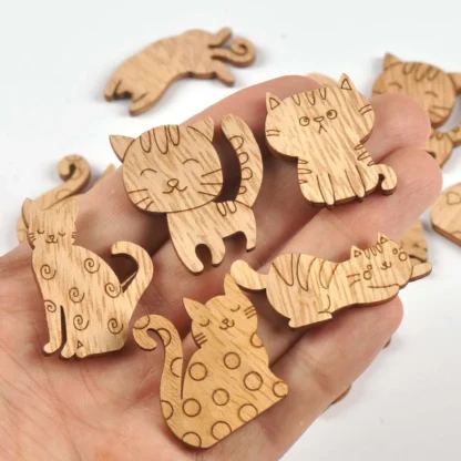 25Pcs 25-35mm Mixed Cat Pattern Natural Wood Embellishments DIY Scrpbooking Arts Crafts Supplies Wooden Orament Home Decor C3423 - Image 4